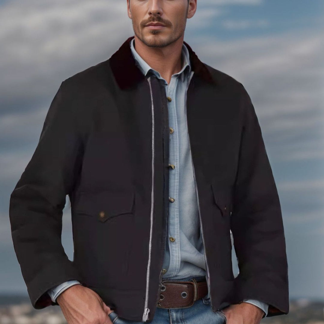 Men's robust canvas field jacket with corduroy collar and patch pockets Mune Fashion