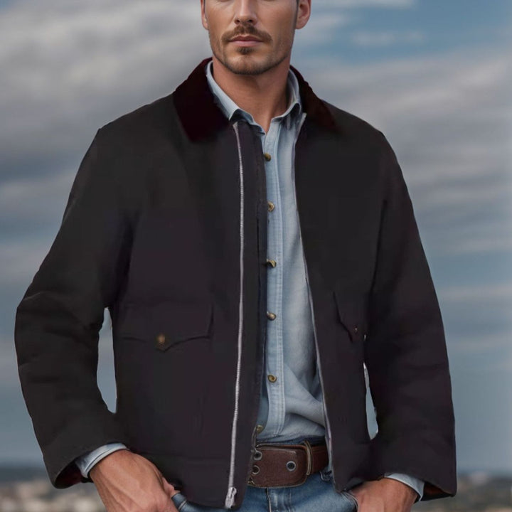 Men's robust canvas field jacket with corduroy collar and patch pockets Mune Fashion