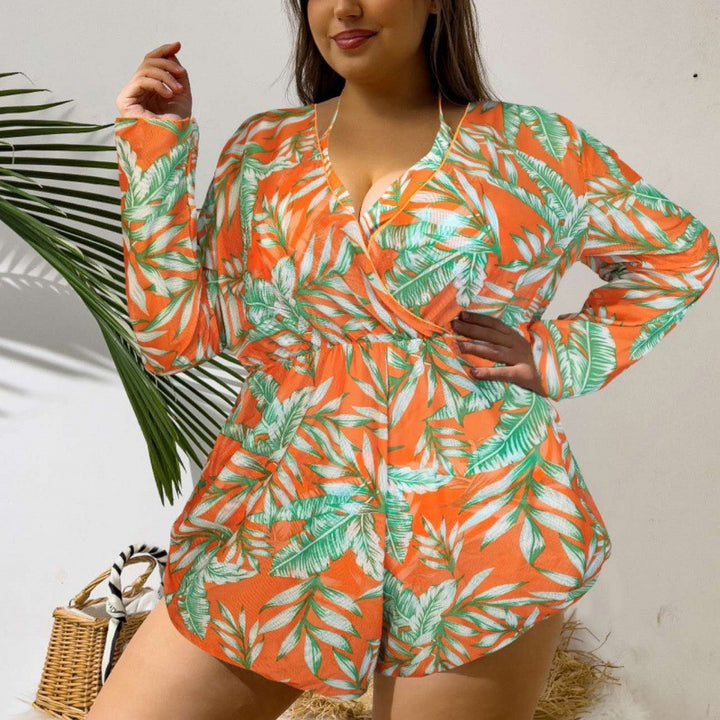 Women's Beach Cover-Up with Floral Print and Deep V-Neck Mune Fashion
