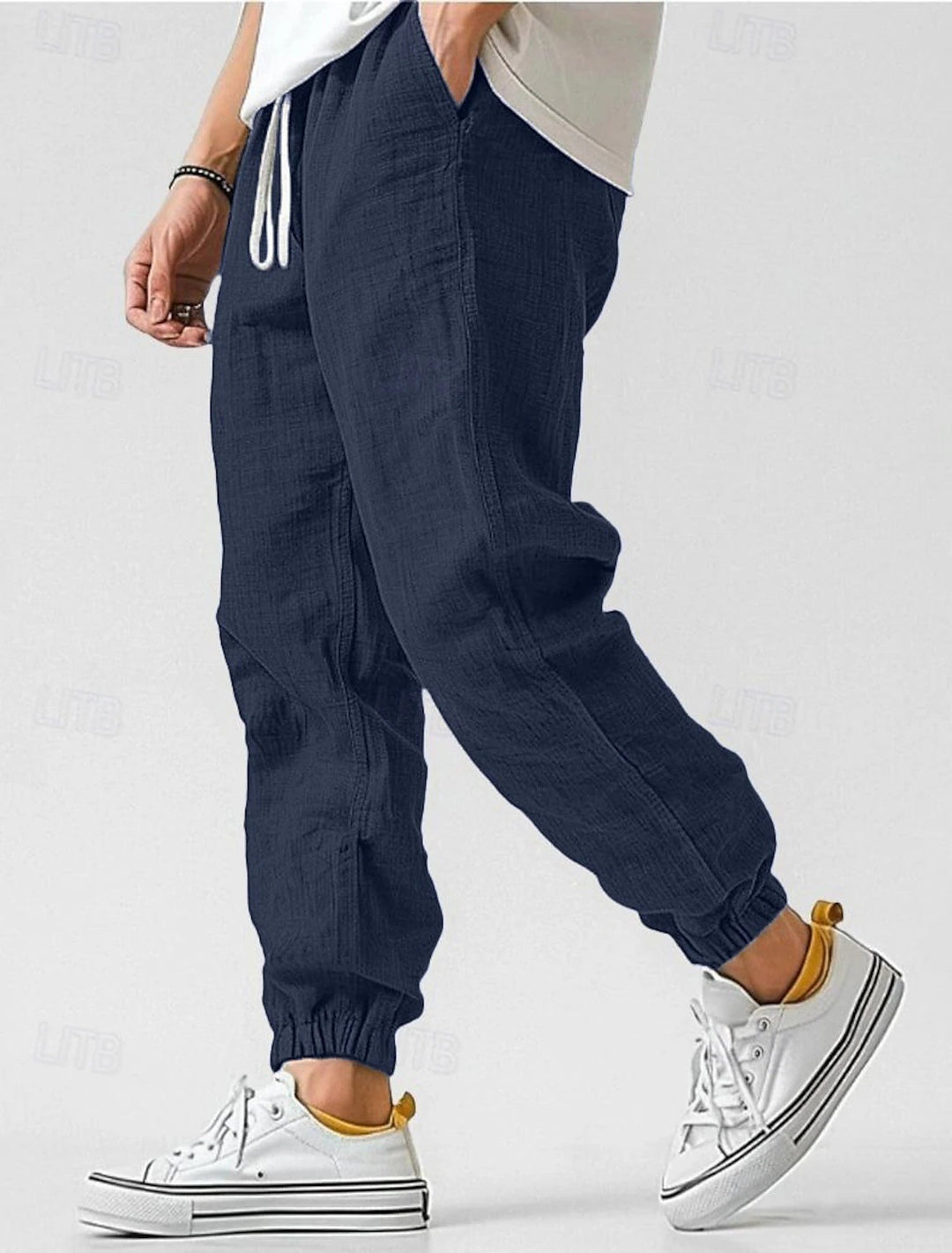 Men's Comfortable Pants with Elastic Waistband and Side Pockets EB