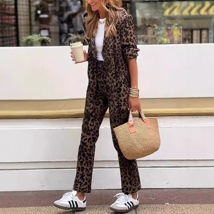 Women Elegant Leopard Print Suit Set Mune