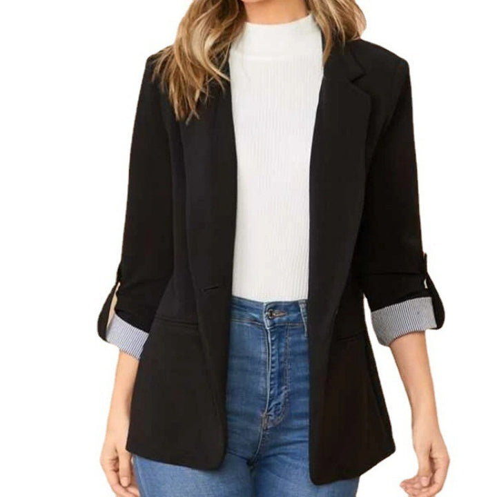 Ladies slim fit blazer with three-quarter sleeves and rolled cuffs Mune Fashion