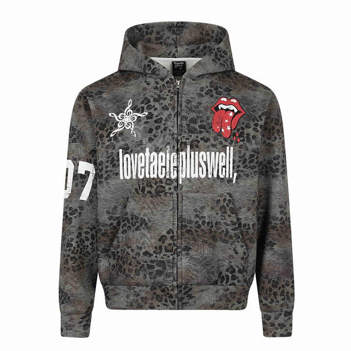 Women's hoodie jacket with full zip, leopard print and large graphic prints Mune Fashion