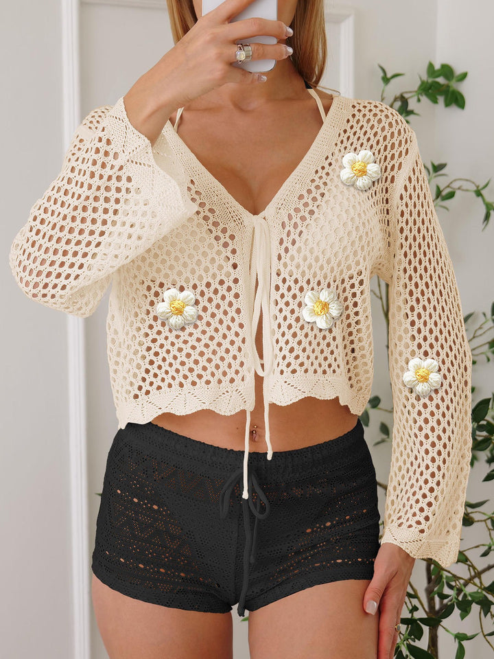 Women's lightweight crochet jacket with floral detail Mune Fashion