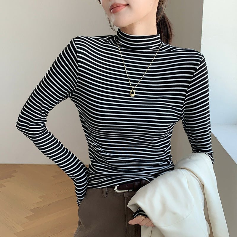 Women’s Figure-Hugging Long Sleeve Shirt with Turtle Neck Mune Fashion