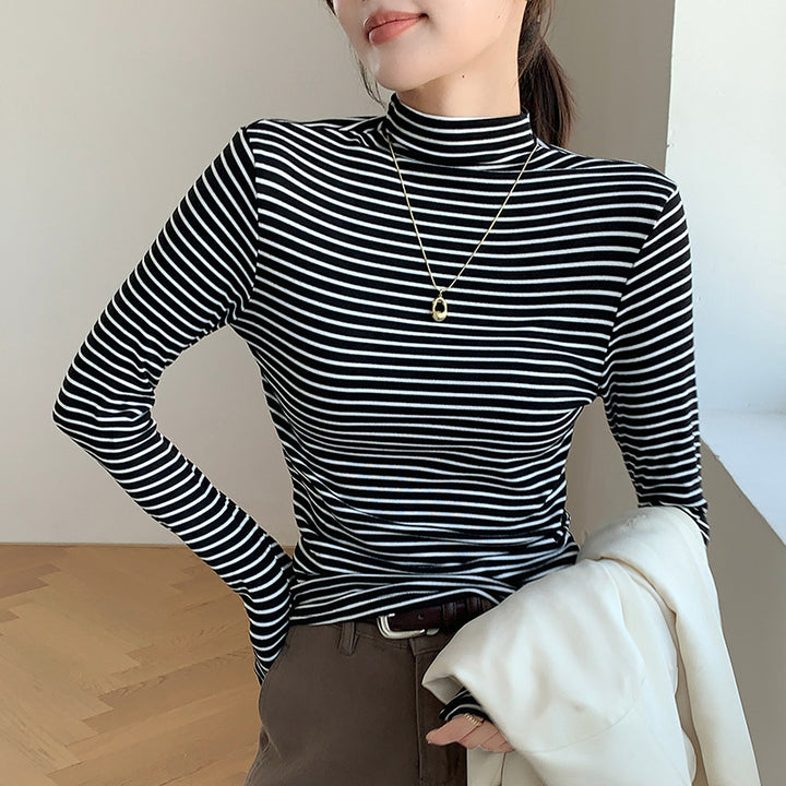 Women’s Figure-Hugging Long Sleeve Shirt with Turtle Neck Mune Fashion