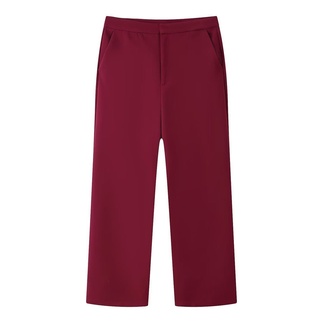 Women's Two-Piece Suit Set with Feather Trim on Sleeves and Wide Marlene Pants Mune Fashion
