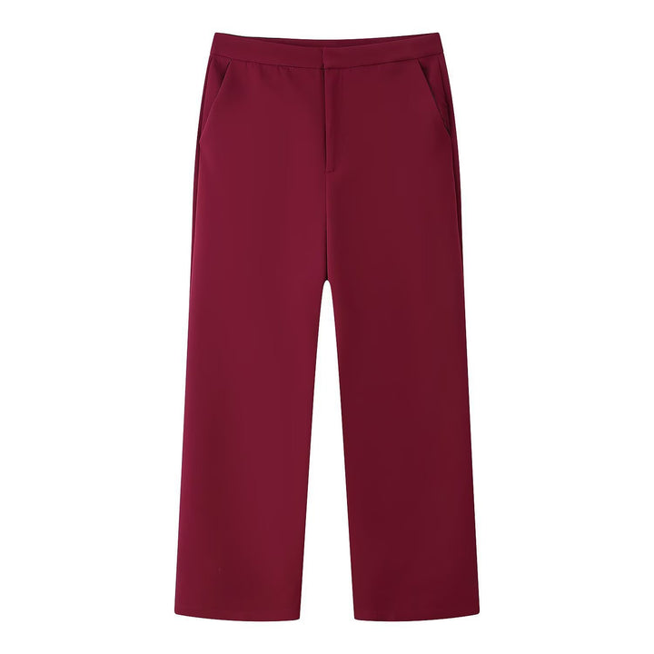 Women's Two-Piece Suit Set with Feather Trim on Sleeves and Wide Marlene Pants Mune Fashion