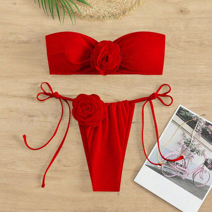 Women's bandeau bikini with decorative floral appliqués Mune Fashion