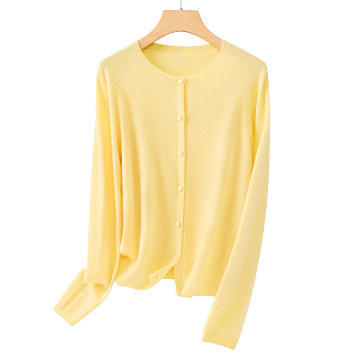Women's Fine Round Neck Cardigan made of soft fine knit with continuous button placket Mune Fashion