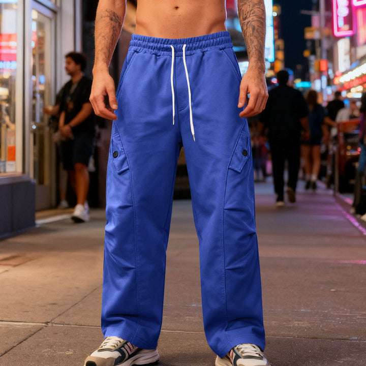 Men's wide cargo street pants with elastic drawstring waistband and functional flap pockets Mune Fashion