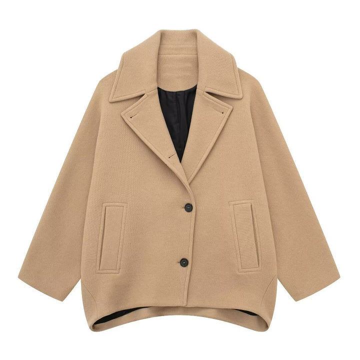 Ladies nan short oversized wool coat with large lapel collar and pockets Mune Fashion