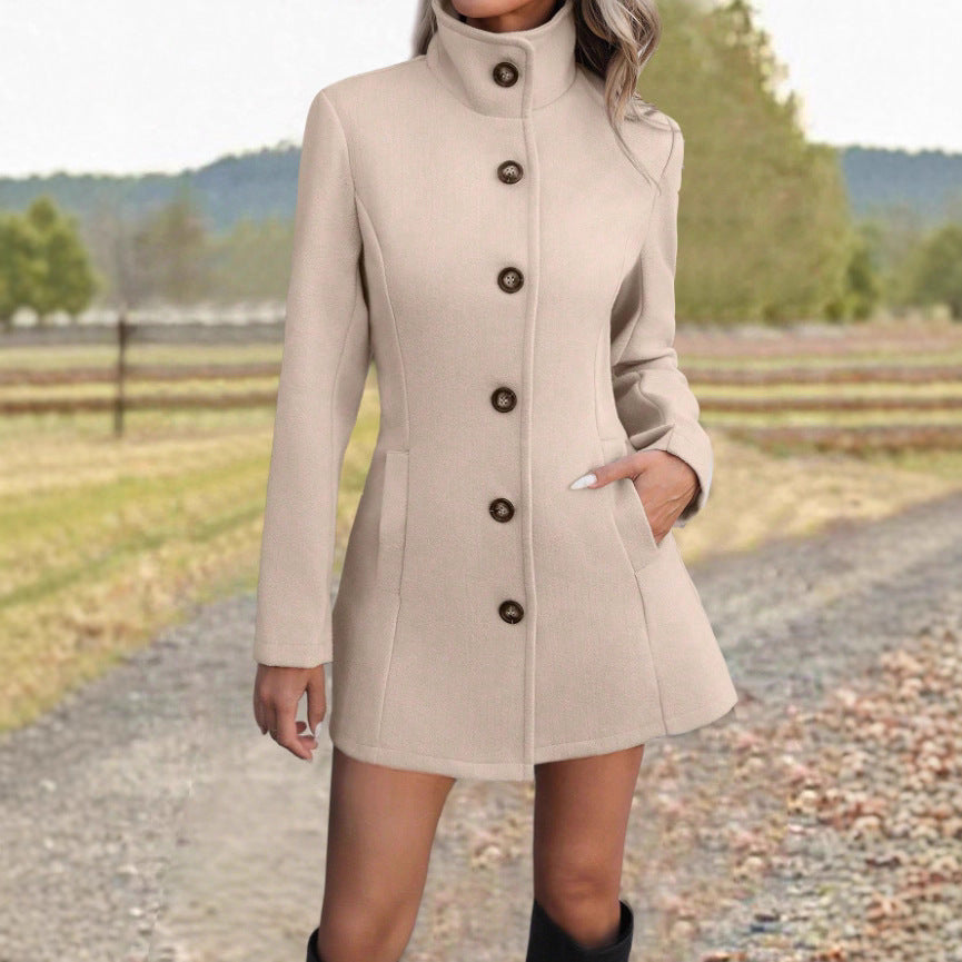 Ladies Elegant Wool Jacket with High Collar