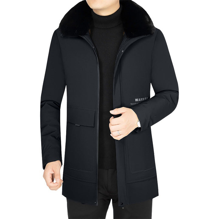 Men's Warming Short Coat with Removable Faux Fur Collar and Quilted Thermal Lining Mune Fashion