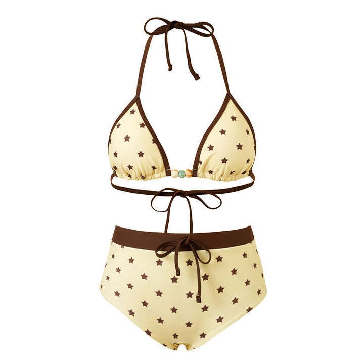 Women's bikini set with high waistband and nostalgic stripe pattern Mune Fashion