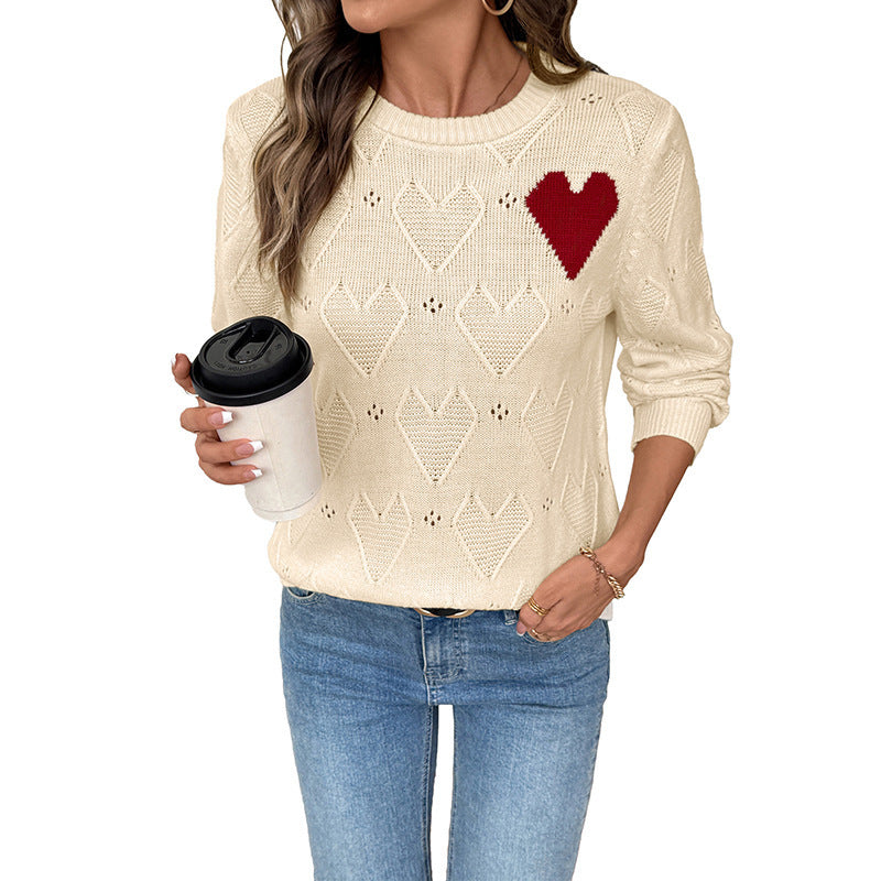 Women's Playful Knit Sweater with Heart Design Mune Fashion