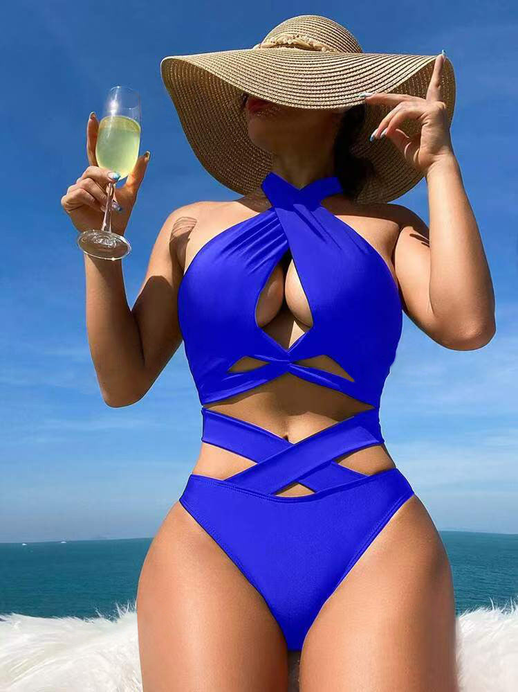 Women's High-Cut One-Piece Swimsuit with Elegant Cut-Outs