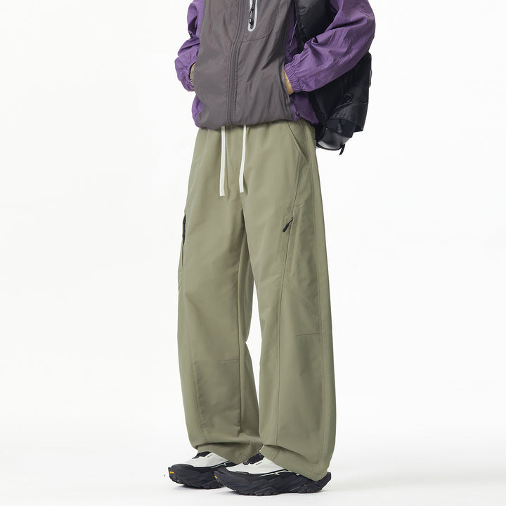 Men's Wide Tech Cargo Pants with Drawstring Waist and Zipper Pockets Mune Fashion