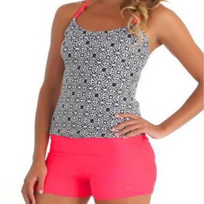 Women's sport tankini with fashionable pattern mix and comfortable swim shorts Mune Fashion