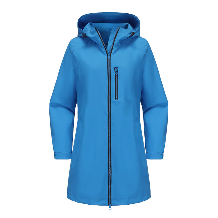 Women's waterproof long raincoat with hood and two-way zipper Mune Fashion