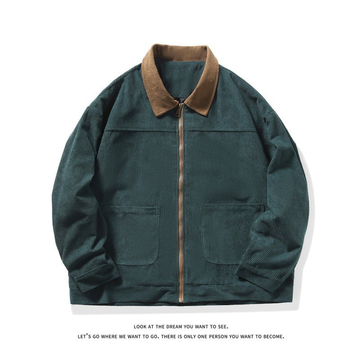 Men's unlined cord jacket with contrast collar and front zipper Mune Fashion