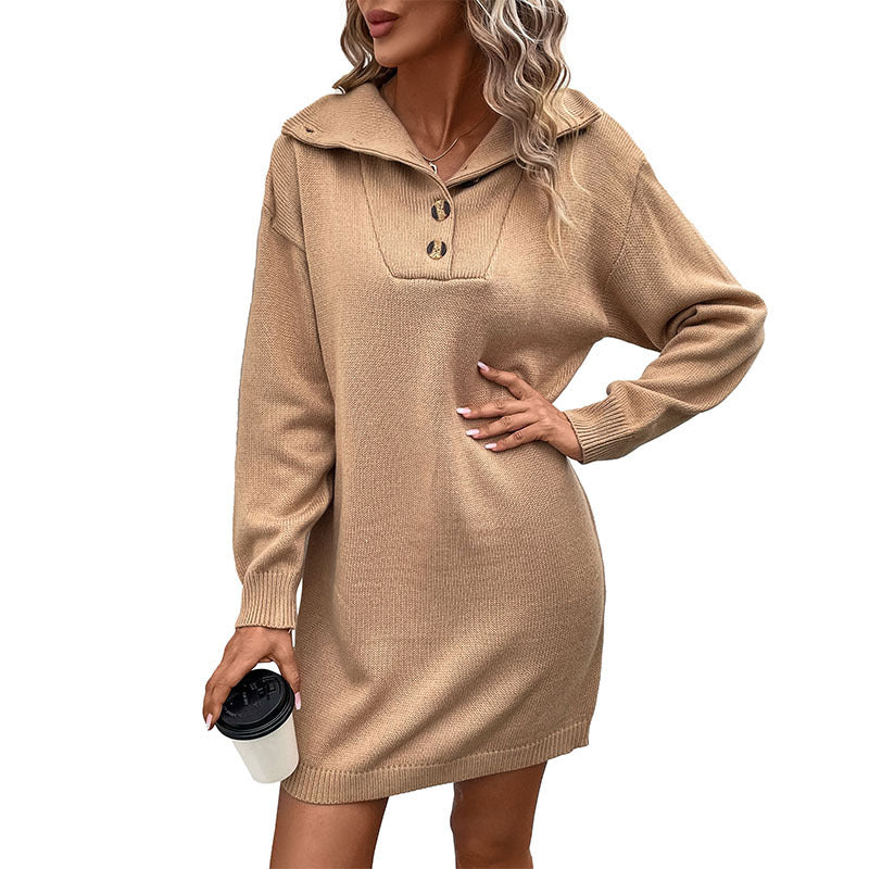 Women's knit dress with polo collar and button placket in loose fit Mune Fashion