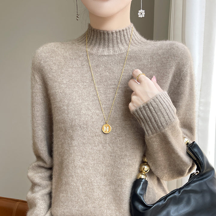 Women's Luxury Soft Midweight Mock Neck Sweater in Angora Look with Fine Rib and Relaxed Silhouette Mune Fashion