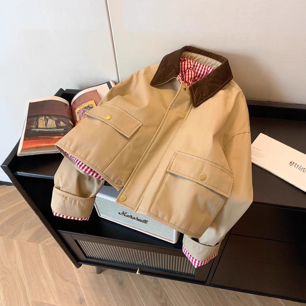 Ladies Fashionable Utility Jacket with Velvet Collar Mune Fashion