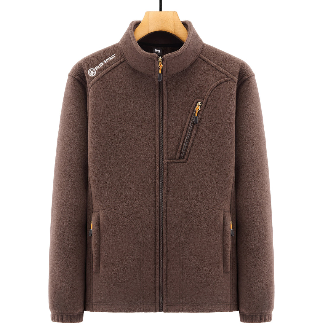 Men's Warm Microfleece Outdoor Jacket with Chest Zipper, Side Pockets and Stand-Up Collar Mune Fashion