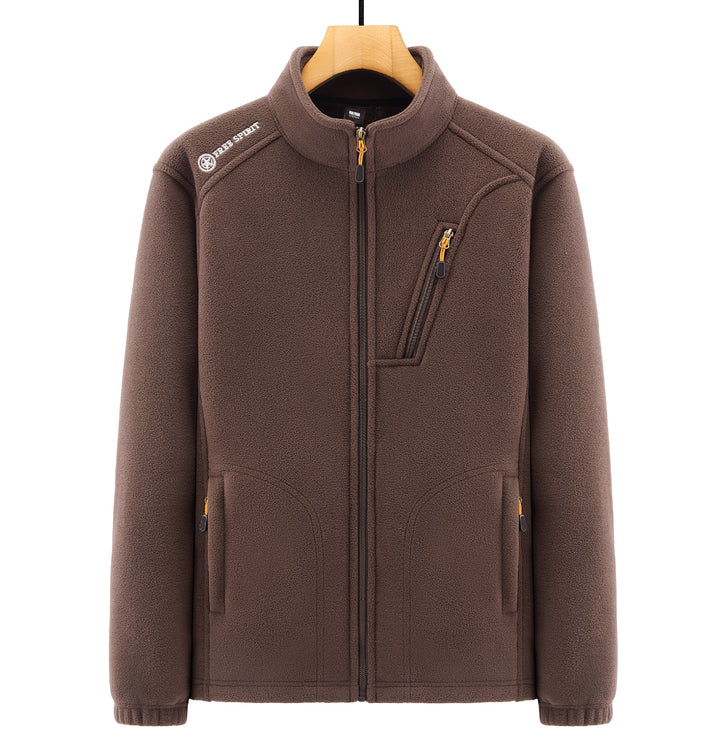 Men's Warm Microfleece Outdoor Jacket with Chest Zipper, Side Pockets and Stand-Up Collar Mune Fashion