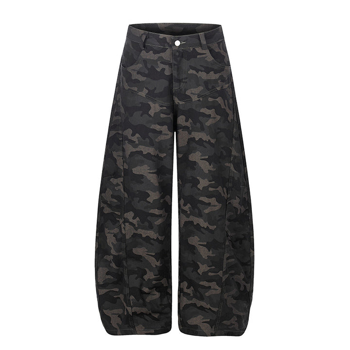 Women's Wide Camouflage Palazzo Pants with High Waist, Belt Loops, and Balloon-Shaped Leg Mune Fashion