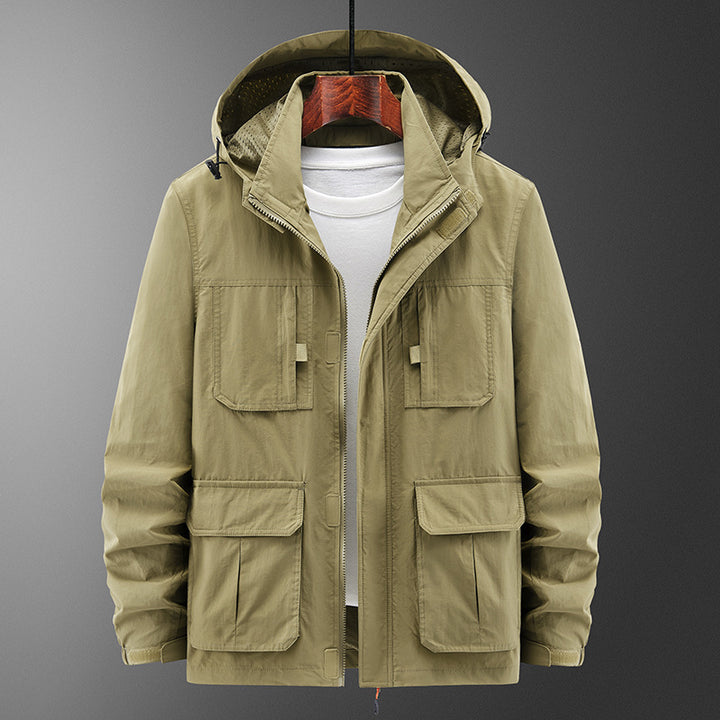Men's Lightweight Outdoor Field Jacket with Hood, four patch pockets and concealed zipper Mune Fashion