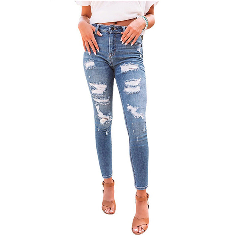 Women's high-waisted Ripped Skinny Jeans with Stretch, Five-Pocket and shaping fit Mune Fashion