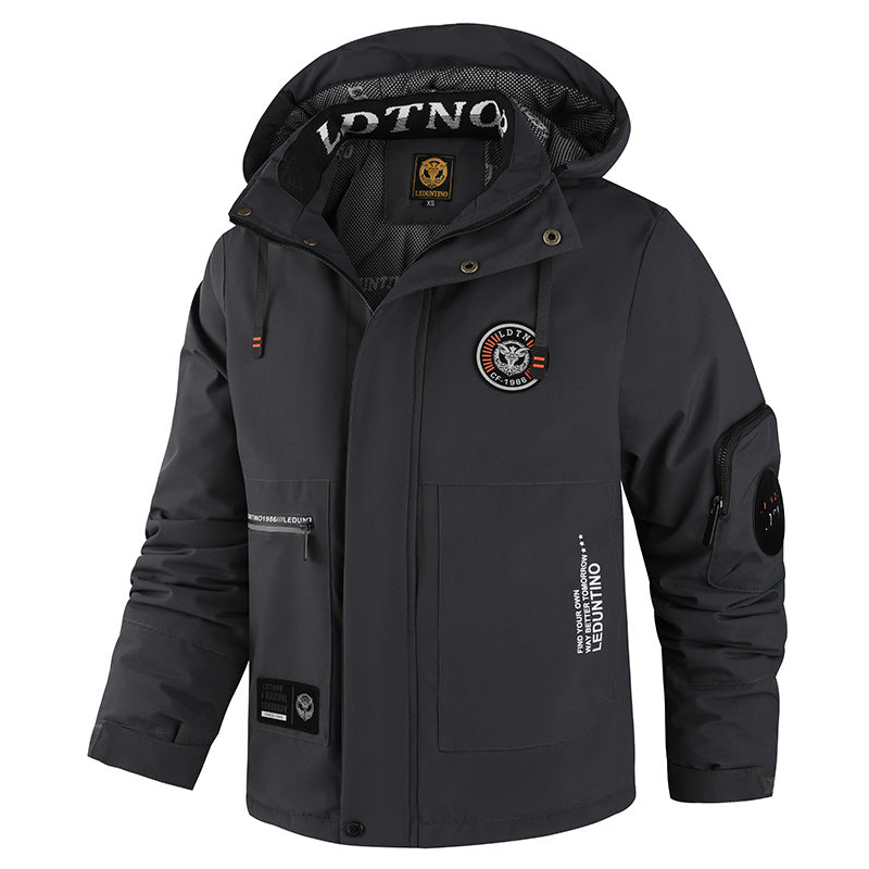 Men's padded wind and weather jacket with hood and multifunctional utility pockets Mune Fashion