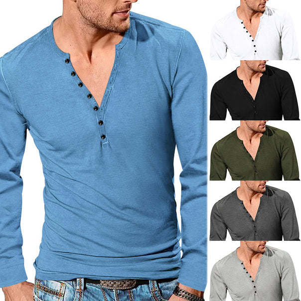 Men's tailored long sleeve Henley shirt with short button placket made of stretch cotton Mune Fashion