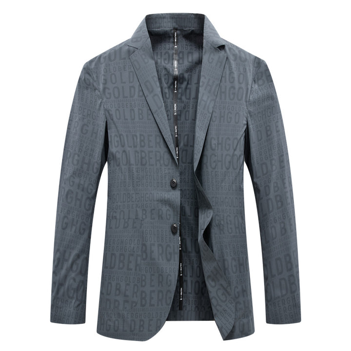 Men's Slim-Fit Single-Breasted Blazer with Subtle Jacquard Logo Allover and Unlined Construction Mune Fashion