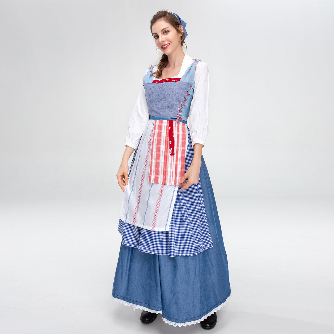 Ladies' rural traditional dress with bib bodice and layered apron Mune Fashion