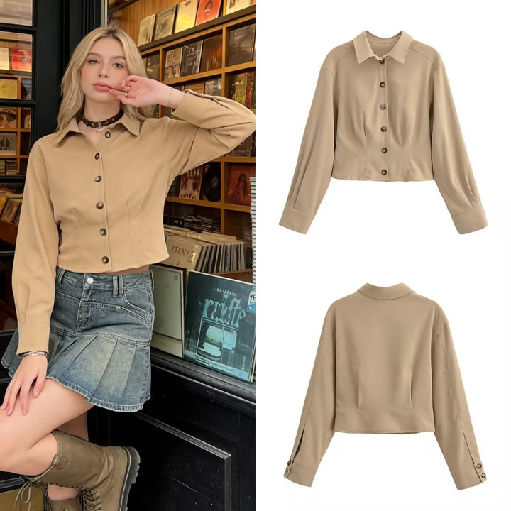 Women's short jacket with shirt collar and figure-flattering darts Mune Fashion