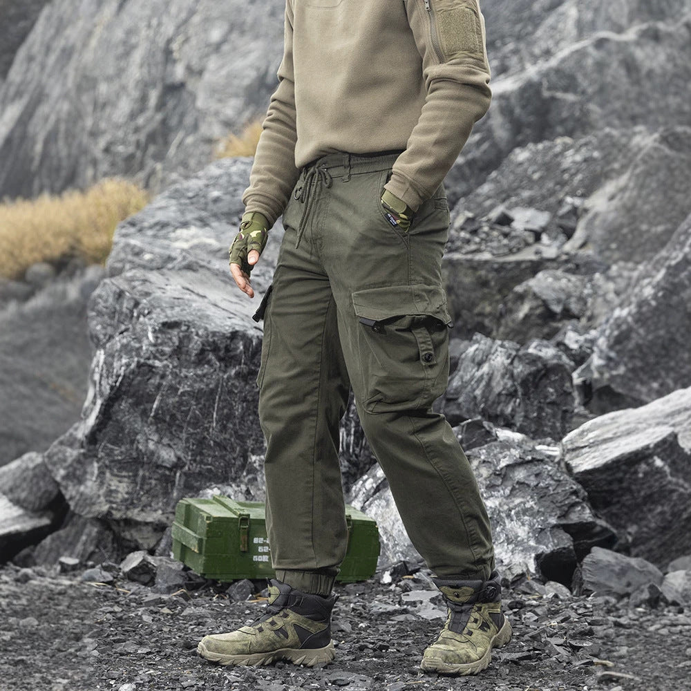 Men's Durable Twill Cargo Pants in Jogger Cut with Drawstring Waist, Applied Flap Pockets and Ribbed Cuffs Mune Fashion