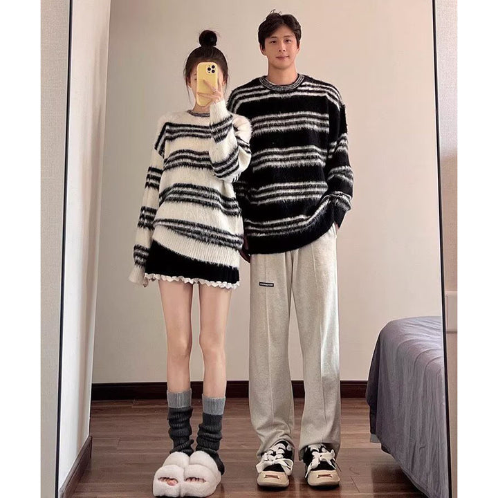 Women's Cozy Striped Chunky Knit Sweater Mune Fashion
