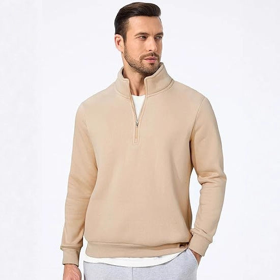 Men's half-zip pullover made of heavy cotton blend with high standing collar and ribbed cuffs Mune Fashion