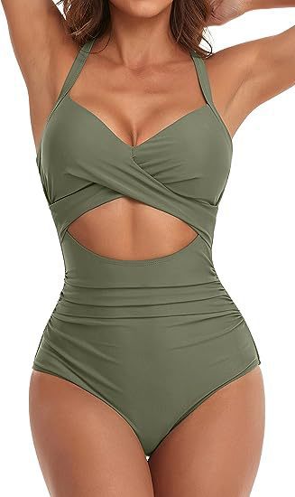 Women's One-Piece Swimsuit with Elegant Wrap Cut Mune Fashion