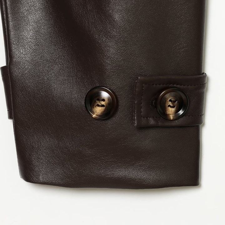 Women's Tailored Cropped Vegan Leather Jacket with Stand Collar and Tie Belt Mune Fashion
