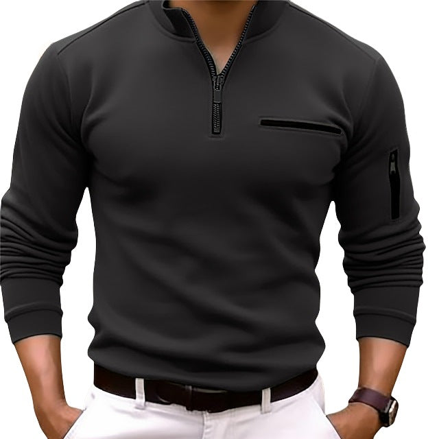 Men's Slim-Fit Pullover with Half Zipper, Chest and Sleeve Pocket Mune Fashion