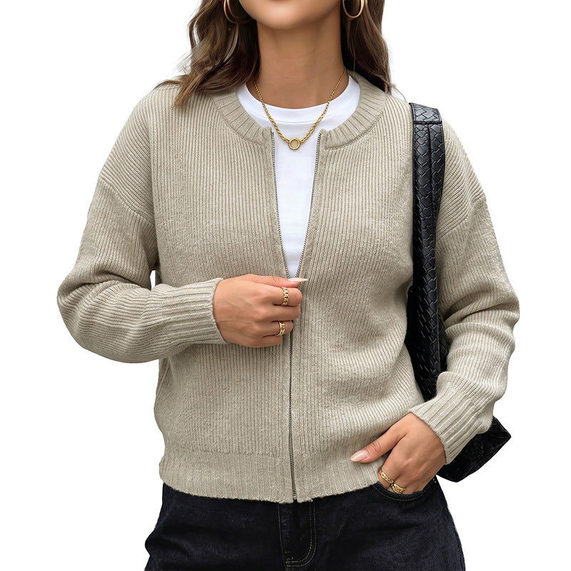 Women Casual Cardigan with Chemical Zipper Mune Fashion