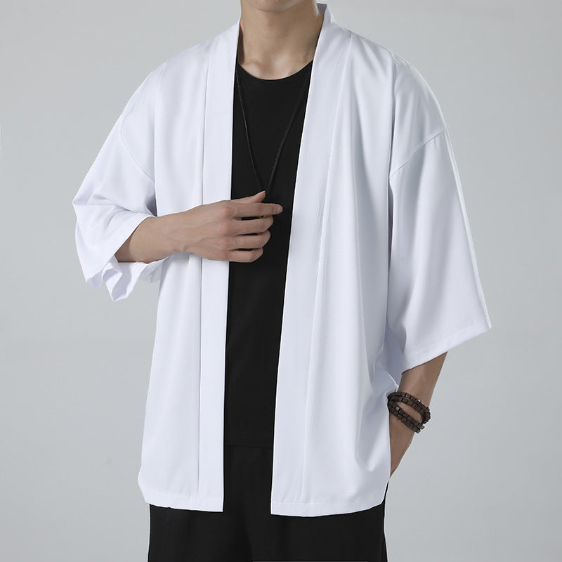 Men's kimono-style short jacket in oversized cut with open design and soft drape Mune Fashion