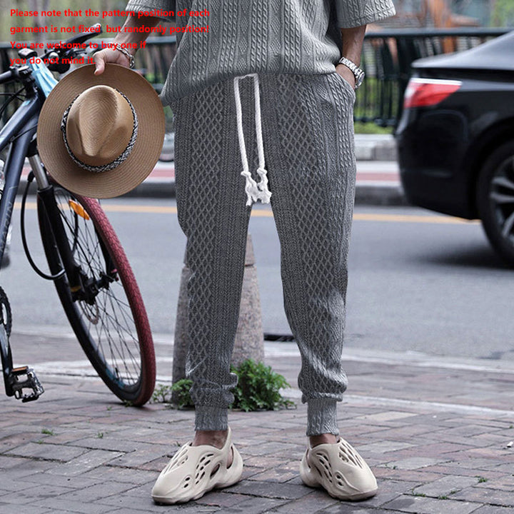 Men's textured knit jogging pants with distinctive drawstring and ribbed ankle cuffs Mune Fashion