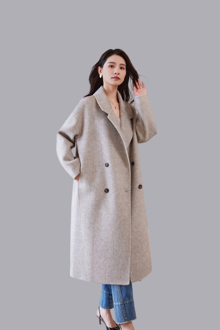 Women's oversized wool blend coat with wide lapels and double-breasted button placket Mune Fashion