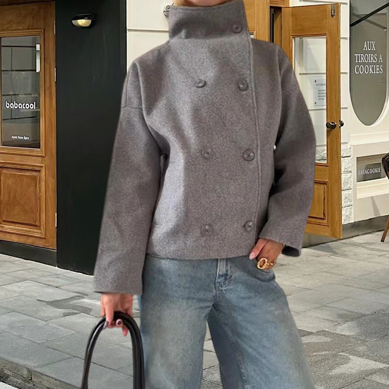 Mune | Women's Fashion Oversized Jacket with High Collar and Decorative Button Details