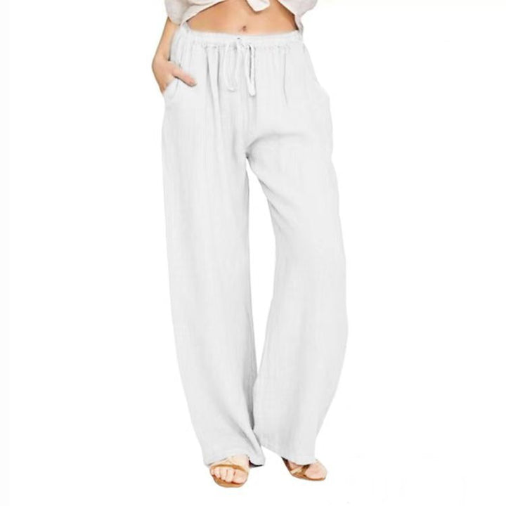 Women's relaxed linen pants with elastic waistband, drawstring, and side pockets Mune Fashion